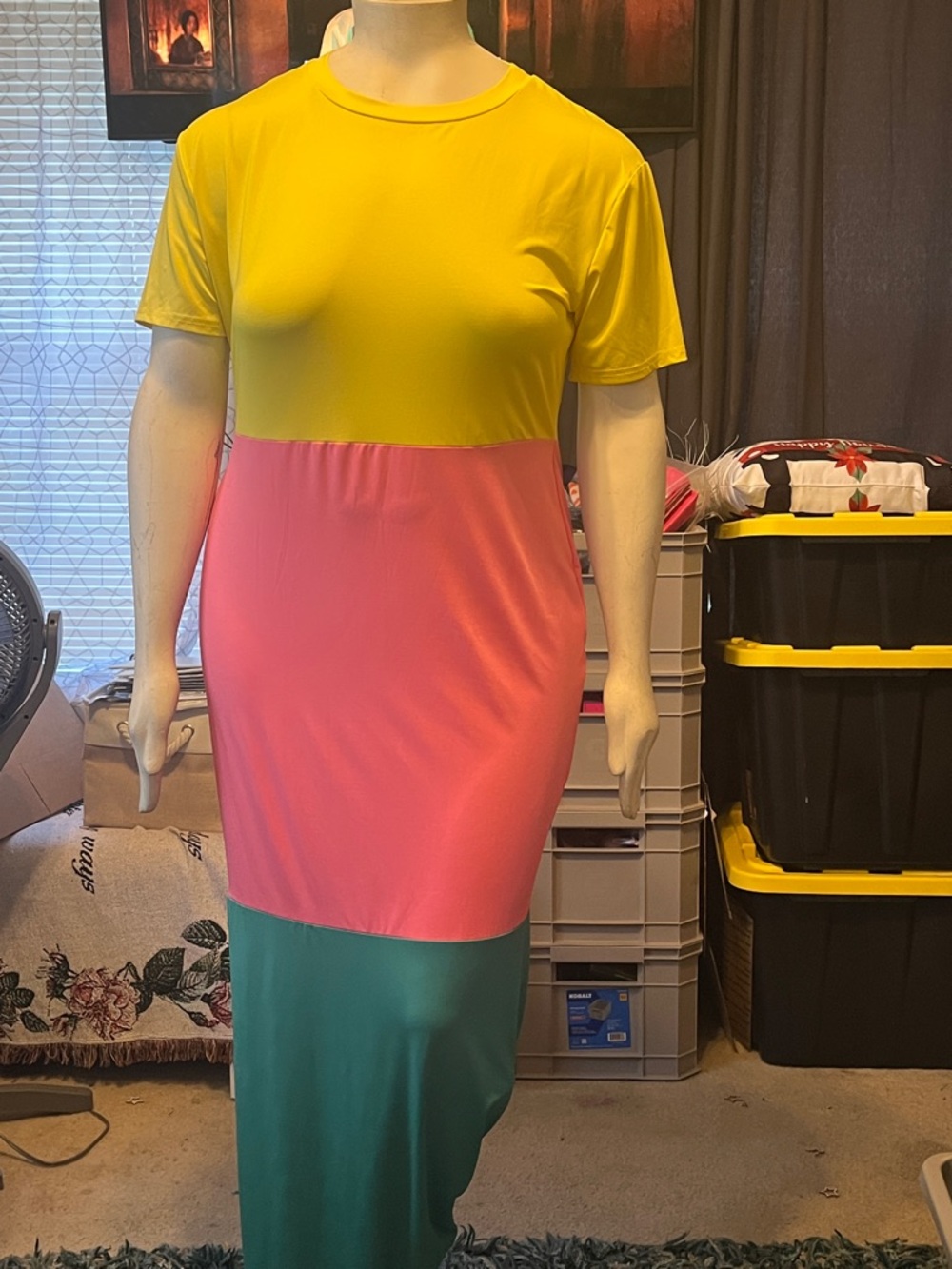 Fashion Nova Yellow, Pink & Green Plus Size Colorblock Maxi Dress